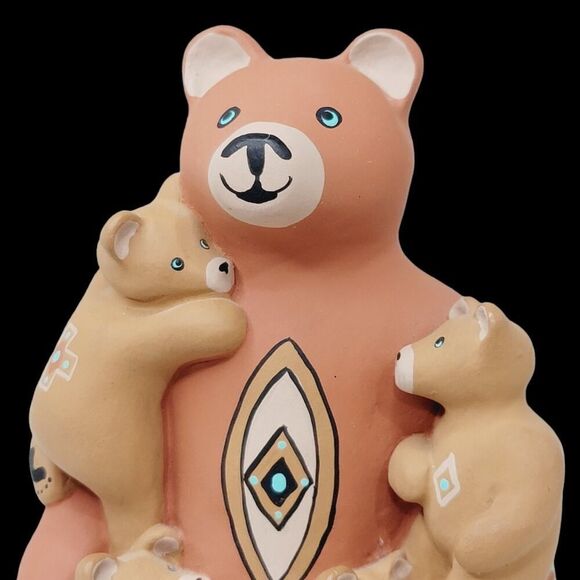 Vintage 1989 Teissedre Pottery Native American Storyteller Mama Bear with Cubs - Picture 8 of 11